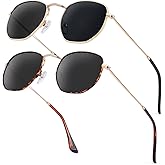 KALIYADI Sunglasses for Women and Men, Polarized Square UV Protection, Trendy Metal Frame Hexagon Sunglasses