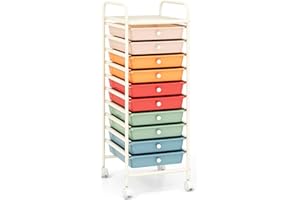 DREAMADE Rolling Cart with 10 Storage Drawers, Utility Cart with Removable Plastic Drawers, Lockable Wheels, Art Cart for Classroom Organization Art Supplies Office Scrapbook Tool Craft (Macalon)