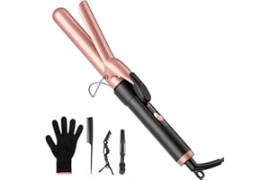 Clipped Curling Iron 1 Inch Barrel, Long Barrel Curling Wand for Hair, Ceramic Tourmaline Hair Curler Tool, Dual Voltage for 