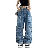 Chmnigma Baggy Cargo Pants for Womens Mens Y2K Loose Low Rise Wide Leg Jeans Harajuku Streetwear Clothes