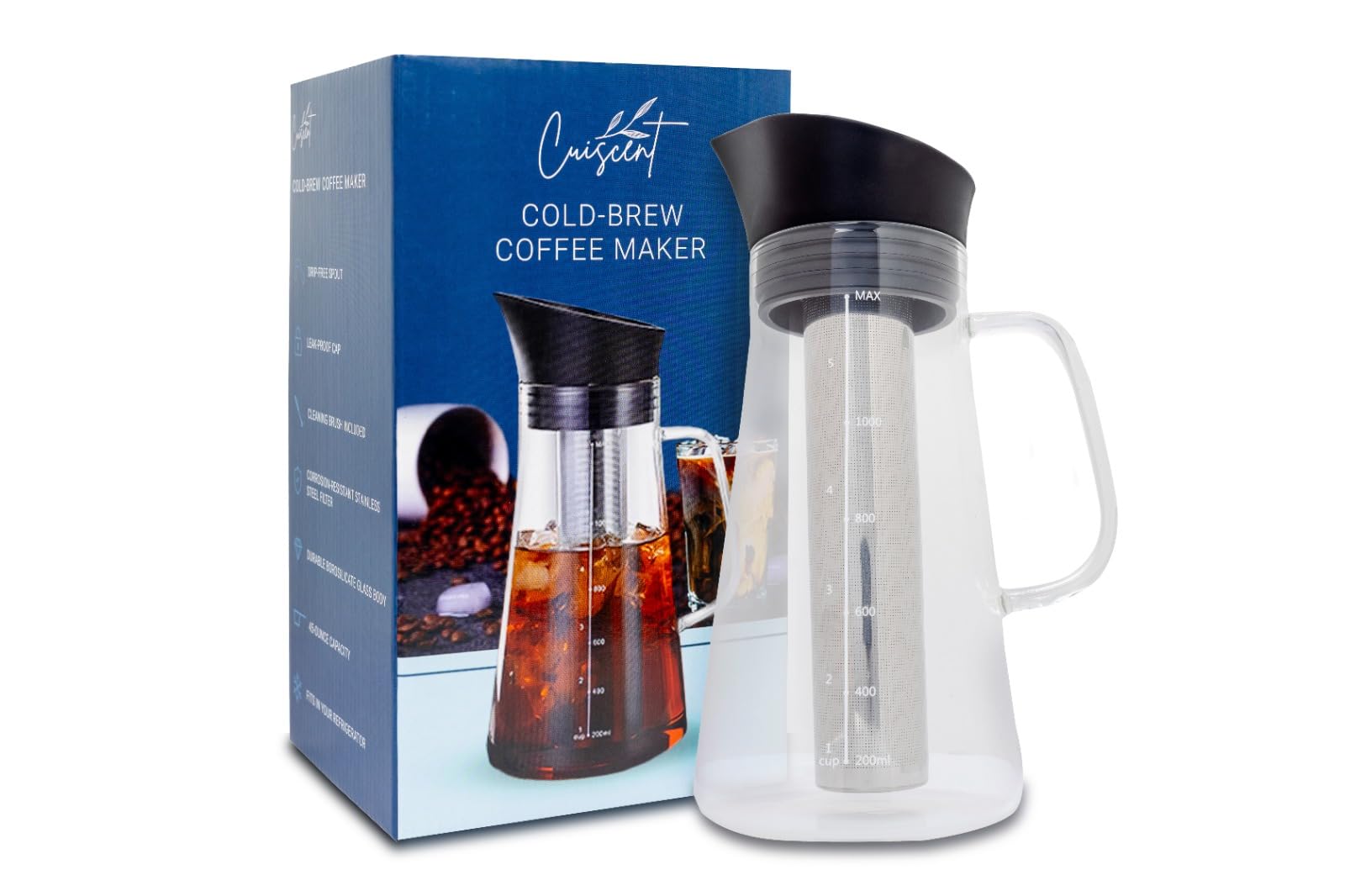 Picture of Cuiscent Cold-Brew Coffee Maker, 1350ml capacity,Stainless Steel 304 ...