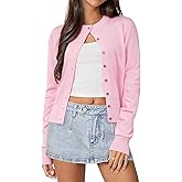GRACE KARIN Women's Lightweight Fall Cardigan, Long Sleeve Knit Crop Sweater Trendy, Button Open Front Crewneck Jacket