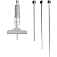 Mitutoyo 129-127 Depth Micrometer, 0 to 4" Measuring Range, 0.001" Resolution, 2.5" Base, 4 Interchangeable Rods