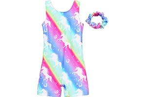 JESKIDS Leotards for Girls Gymnastics with Shorts Dance Biketards Tumbling Matching Hair Scrunchie 3-11 Years