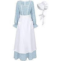 Amazon.com: Nuoqi Pioneer Dress Women Prairie Dress Adult Long Colonial  Costume with Bonnet Pioneer Apron Blue S : Clothing, Shoes & Jewelry