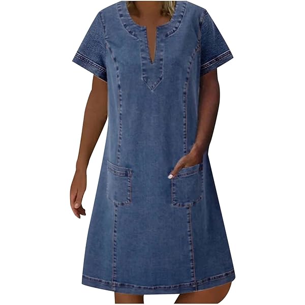 Amazon.com: CUYALZMI Women's Casual Loose Boho Denim Dress Short Sleeve  Collared Button Down Jean Dress Street Style Jean Outfits Blue : Clothing