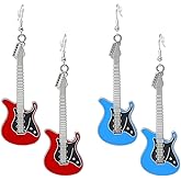 Honbay 2 Pairs Enamel Alloy Guitar Earrings Fashion Musical Instrument Dangle Earring for Music Lovers Teacher Singer Jewelry Gifts (2 Color)