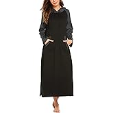 Ekouaer Nightgowns for Women Cotton Nightgown Long Sleeve Hooded Night Gown Contrast Color Full Length Loungewear with Pocket