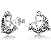YZSFMZGE Celtic Stud Earrings 925 Sterling Silver Crescent Moon Celtic Knot Triangle Vintage Stud Earrings for Women Hypoallergenic Celtic Irish Jewelry Gift