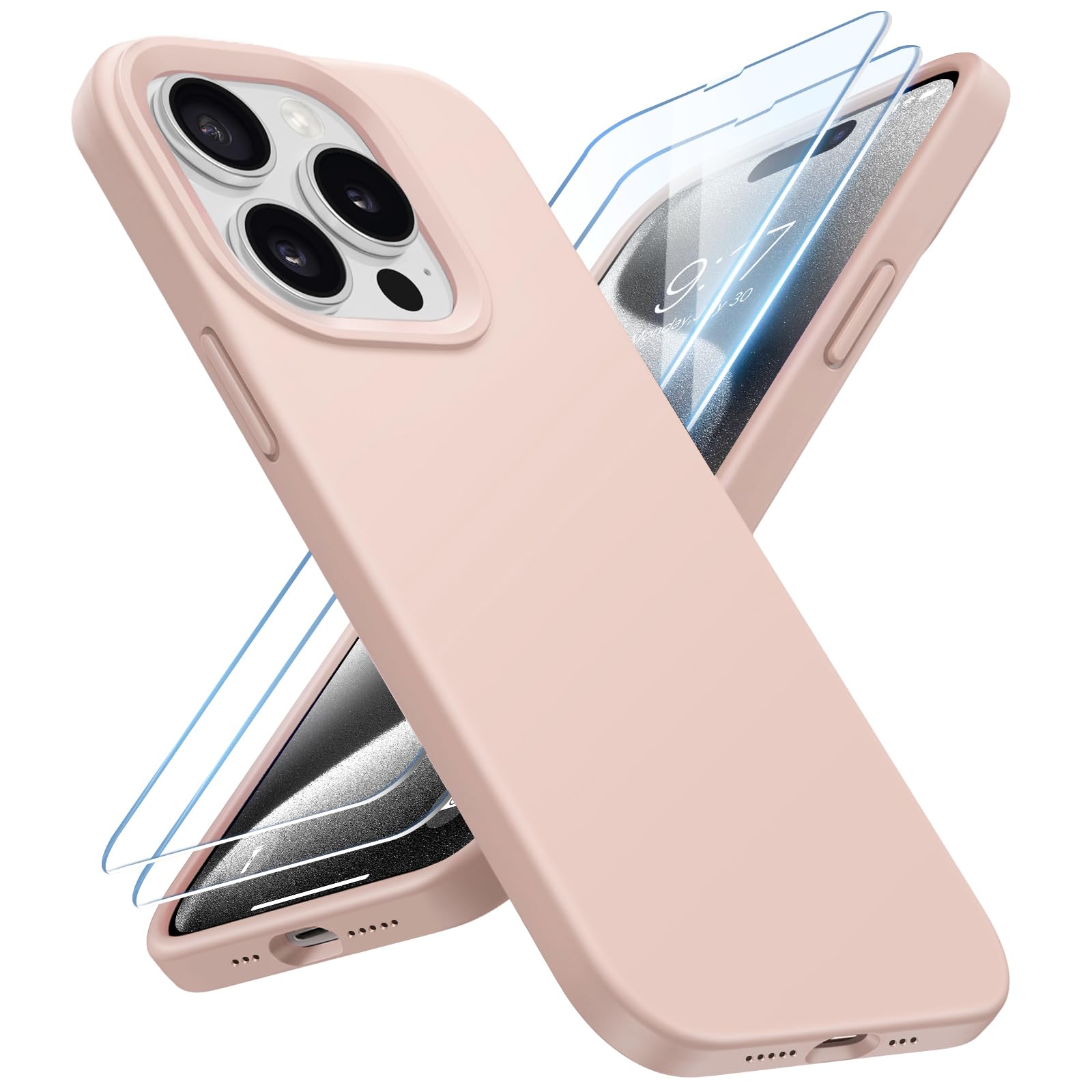 Photo 1 of BUYDOT for iPhone 15 Pro Case Liquid Silicone Slim Shockproof Protective Cover 6.1 Inch Anti-Scratch Drop Protection,Pink Sand