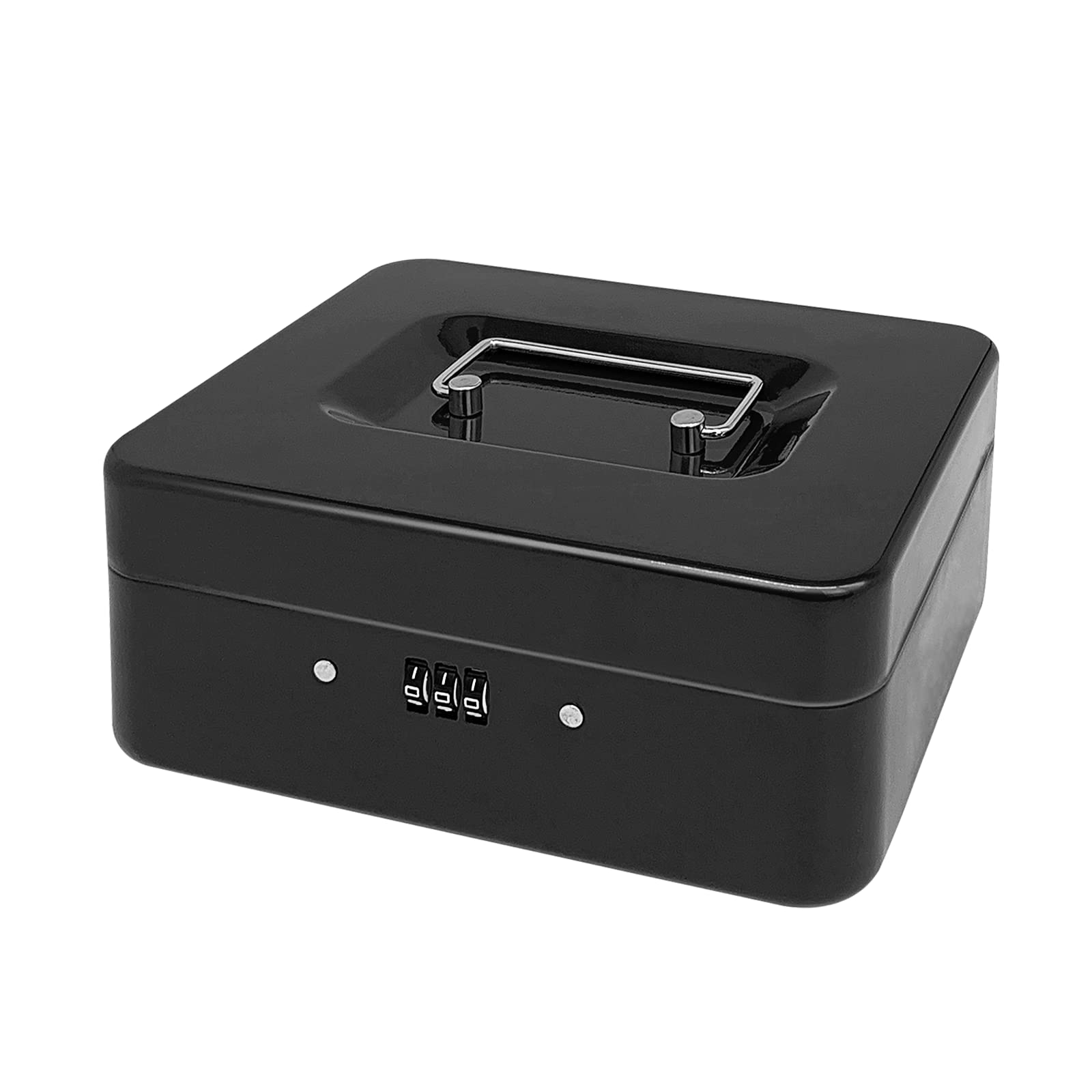 Steel Cash Box with Combination Lock, Metal Small Money Organizer with Removable Money Tray,Cash Storage Box with Lockable Cover (Black - 20 * 16 * 8.5 CM)