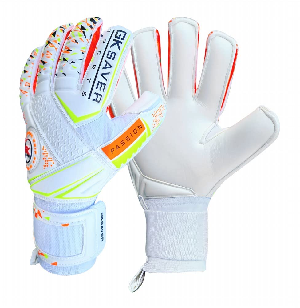 GK Saver Football Goalkeeper Gloves Passion PS04 Flat cut Professional Goalie Gloves size 6 to 11 Removable Finger save Gk Gloves (YES Savefingers, SIZE 7)
