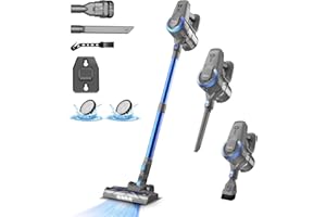 DEVOAC N300 Cordless Vacuum Cleaner, 6 in 1 Lightweight Stick Vacuum, 2200mAh Battery Up to 40mins Runtime, Powerful Handheld Vacuum for Hard Floor Rug Pet Hair Home Dorm (Blue)