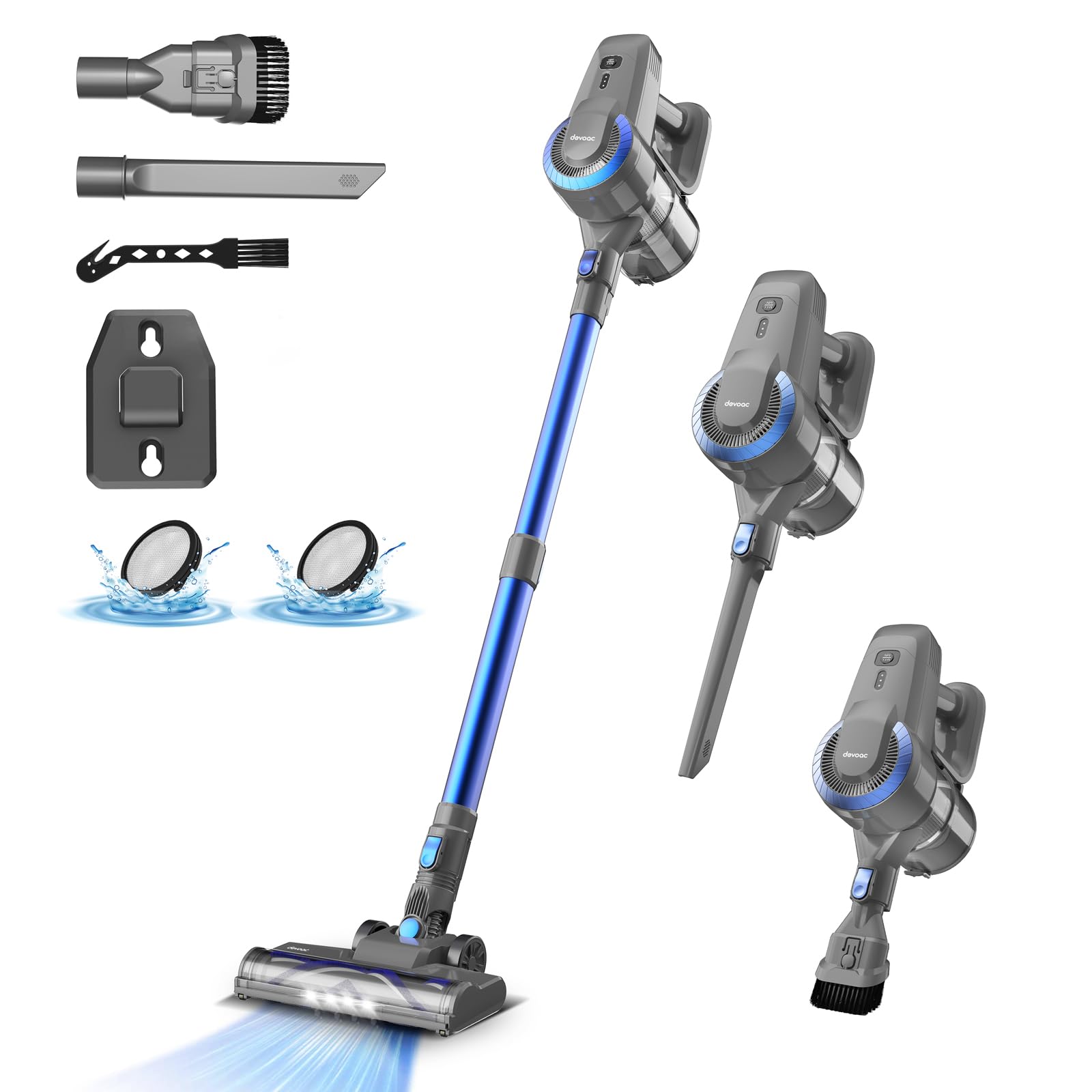 Photo 1 of DEVOAC N300 Cordless Vacuum Cleaner, 6 in 1 Lightweight Stick Vacuum, 2200mAh Battery Up to 40mins Runtime, Powerful Handheld Vacuum for Hard Floor Rug Pet Hair Home Dorm (Blue)