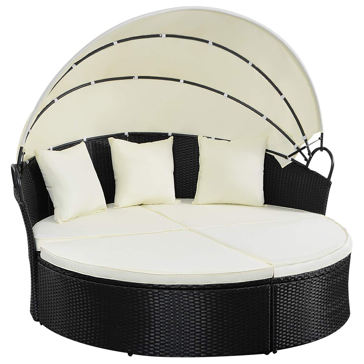 Tangkula Patio Furniture Outdoor Lawn Backyard Poolside Garden Round With Retractable Canopy Wicker Rattan Round Daybed Seating Separates Cushioned Seats Without Table Round Bed Garden Outdoor Cjp Org In