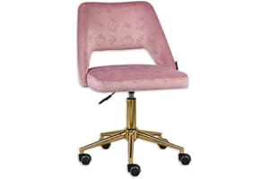Impressions Vanity Hello Kitty Velvet Vanity Chair with Back, 360 Degrees Swivel Cute Desk Chair with Wheels, Golden Rolling 
