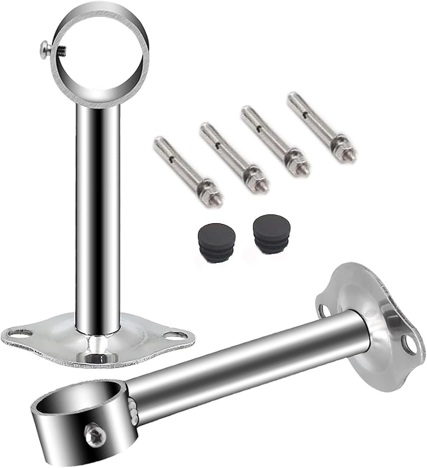 MACHSWON 2PCS Wardrobe Pipe Bracket 25mm Dia Ceiling Mounting Rail Rod 250mm Height Shower Curtain Closet Wardrobe Rod Lever Support Holder Pipe Flange Socket