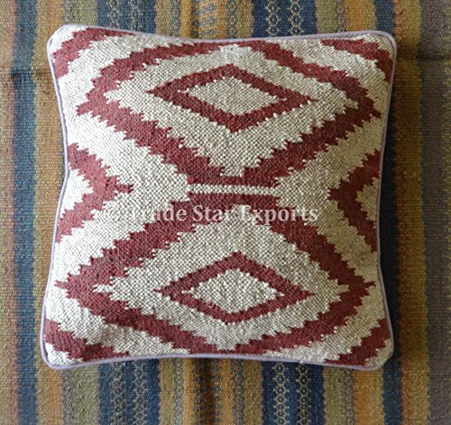 Handwoven Kilim Pillow Cover 18x18, Indian Outdoor Cushions, Decorative Jute Throw Pillow Cases, Boho Cushion Covers, Pillow Shams