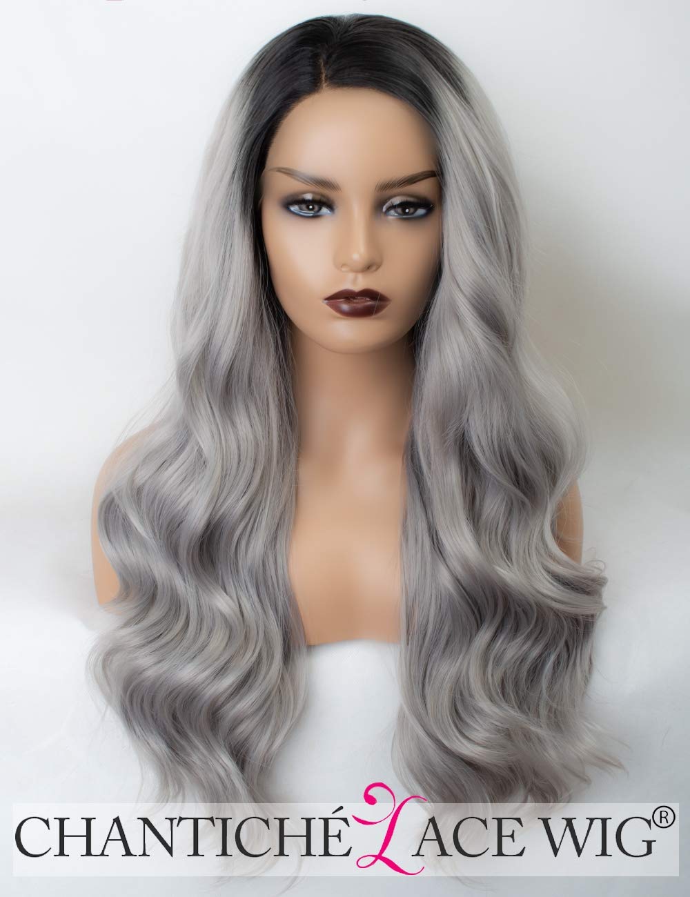 Chantiche Silver Grey Wigs For Women Ombre Gray Lace Front Wig