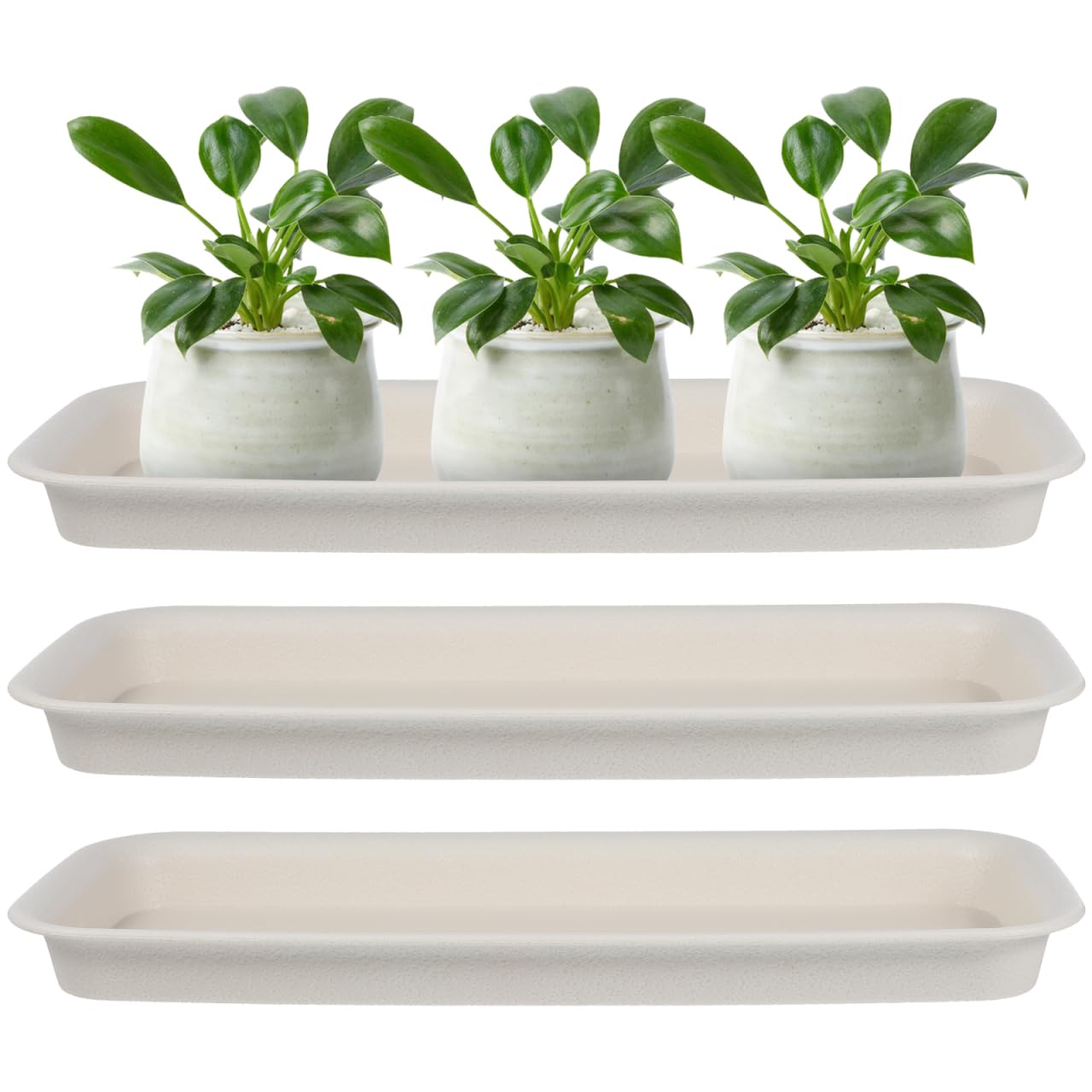 Happyyami 3pcs Plastic Plant Saucer Rectangular Drip Trays for Indoors Outdoor Plants Flower Pot Garden Plant Water Tray for Pots Window Sills Window Shelf White 34X11CM