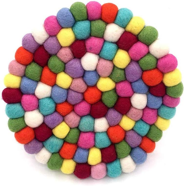 oriental spring Handmade Coasters, Wool Felt Balls Round Placemats for Coffee Cups & Tea Pots