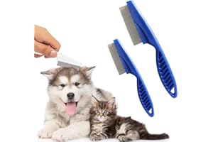 JUDUNA 2 Pack Multifunctional Pet Comb, Upgrade Pet Grooming Brush Fine Magic Tear Stain Removal, Fine-Tooth Stainless Massage Comb Kit for Small Puppies and Dogs (Blue)
