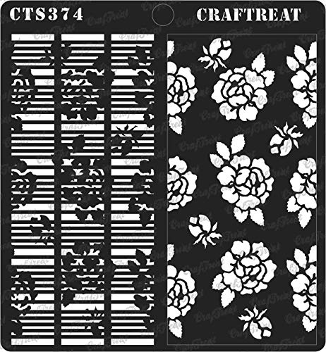 CrafTreat Flower Border Stencil - Flower Fusion Rose - Size: 6X6 Inches - Layered Stencil - Rose and Leaf Stencils - Rose Stencils for Fabric Painting - Rose Design Stencil - Rose Flowers Stencil