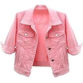 MYtodo Women's Colored Short Denim Jacket Seven-point Sleeve Jean Jacket Shawl Tops