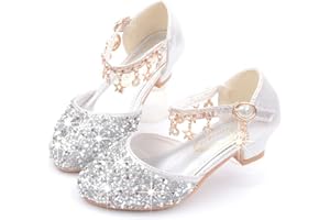LFHT Little Kids Girls Dress Pumps Glitter Sequins Princess Low Heels Mary Jane Party Dance Shoes Rhinestone Sandals