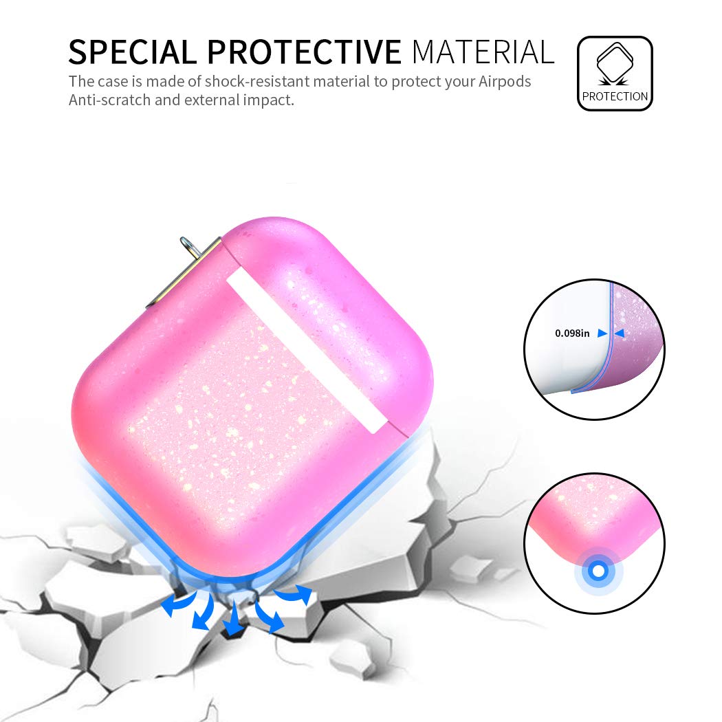 Airpods Case, AOJI Airpod Case Cover, Stylish Sparkling Changing Hue with Patented-Design Clip, Hard Shell, Compatible with Apple Airpods 1 & 2, Pink