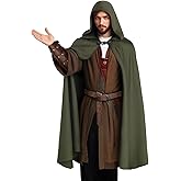 Medieval Velvet Cloak with Hood, Renaissance Hooded Cape Knight Wizard Costume Robe Men Women for Halloween Cosplay