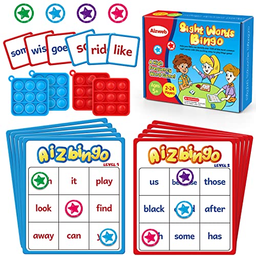 Aizweb Sight Word Game Bingo,Learn to Read Flash Card for Preschool Kindergarten 1st 2nd Grade,Educational Manipulative Toy for Kid,Reading Learning Games Site Word for Classroom Homeschool Supplies