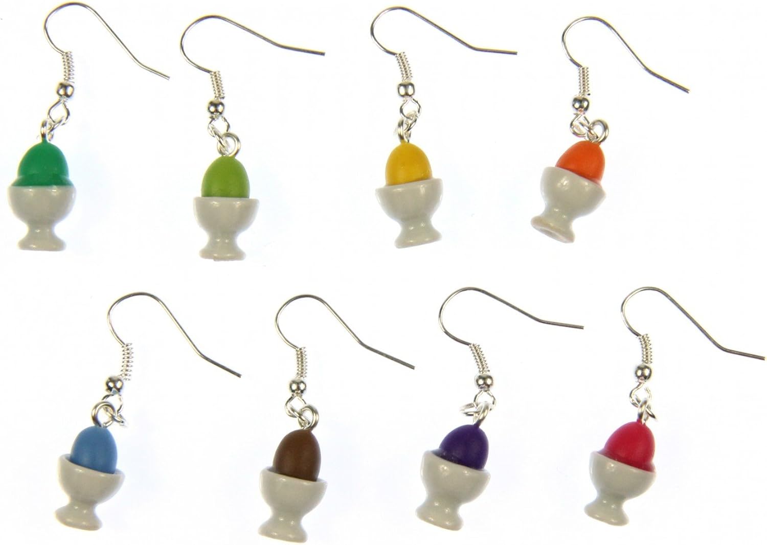 Easter Egg Earrings Colorful Eggs In Porcelain Ceramic Cups Miniblings Breakfast, Multicolored, 18mm - Image 3