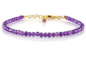 Natural Amethyst Gemstone Micro Beads Dainty Bracelet Jewelry for Women, February Birthstone Energy Healing Crystals, 14k Gol