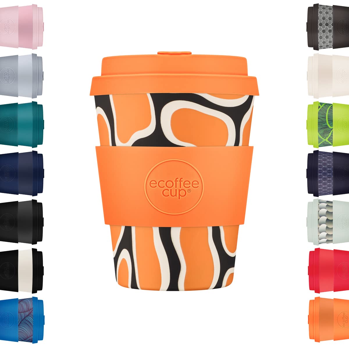 Ecoffee Cup 12oz 350ml Reusable Eco-Friendly 100% Plant Based Coffee Cup with Silicone Lid & Sleeve - Melamine Free & Biodegradable Dishwasher/Microwave Safe Travel Mug, No to Nooptlets