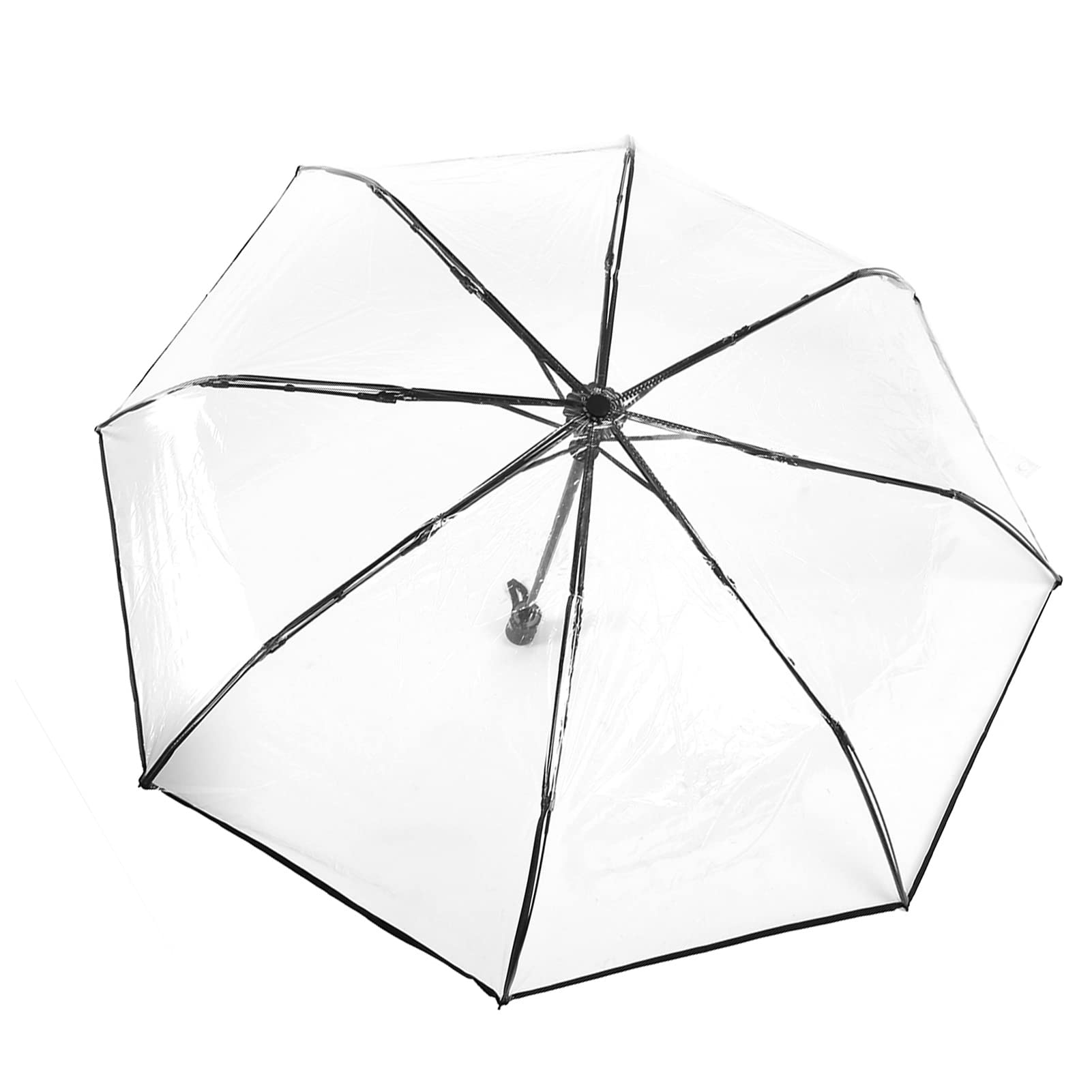 Foldable Transparent Umbrella Rain Umbrellas Portable Tri-fold Ladies Fashion Umbrella Clear Bubble Canopy (Black)