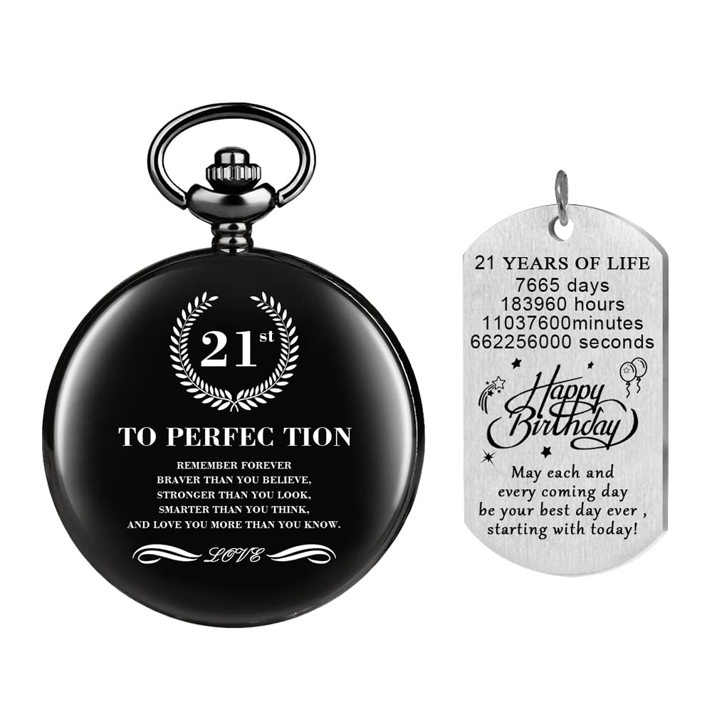 Tiong Inspirational Pocket Watch with Chain for 21st Birthday Gifts Birthday Keepsake Presents Vintage Quartz Analog Pocket Watches Christmas Gifts with Gift Box