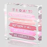 MUZRUYOU Mental Health Decor - Pink Office Decor Ornaments Teacher Desk - Inspirational Gifts For Women - Mental Health Present Positivity Recovery Self Care Encourage Gifts (4x4 inches)