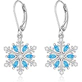 Christmas Snowflake Earrings for Women Sterling Silver Winter Crystal Sparkly Studs Winter Earrings Snow Flake Jewelry Holiday Xmas Gift
