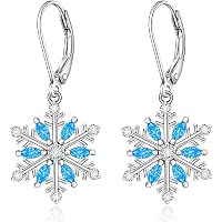Snowflake Jewelry Set For Women - Sterling Silver Necklace & Earrings With Cubic Zirconia, White/Blue - View #2