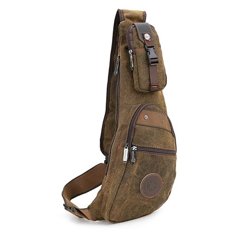 Huntforgold Canvas Brusttasche Crossbody Bag Umhängetasche Großer Kapazität Männer Daypack für Radfahren Wandern Camping Outd