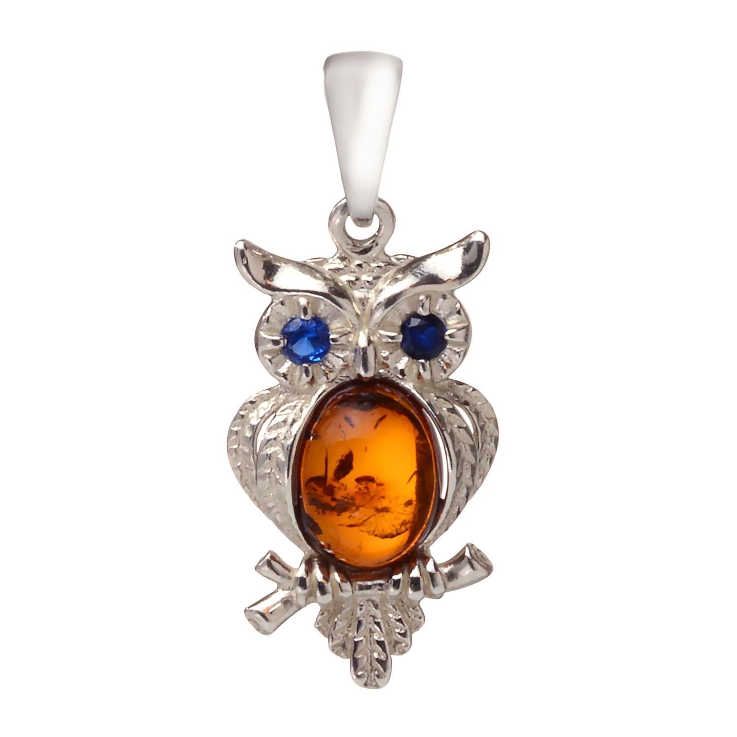 Sterling Silver and Baltic Amber Pendant "Owl"