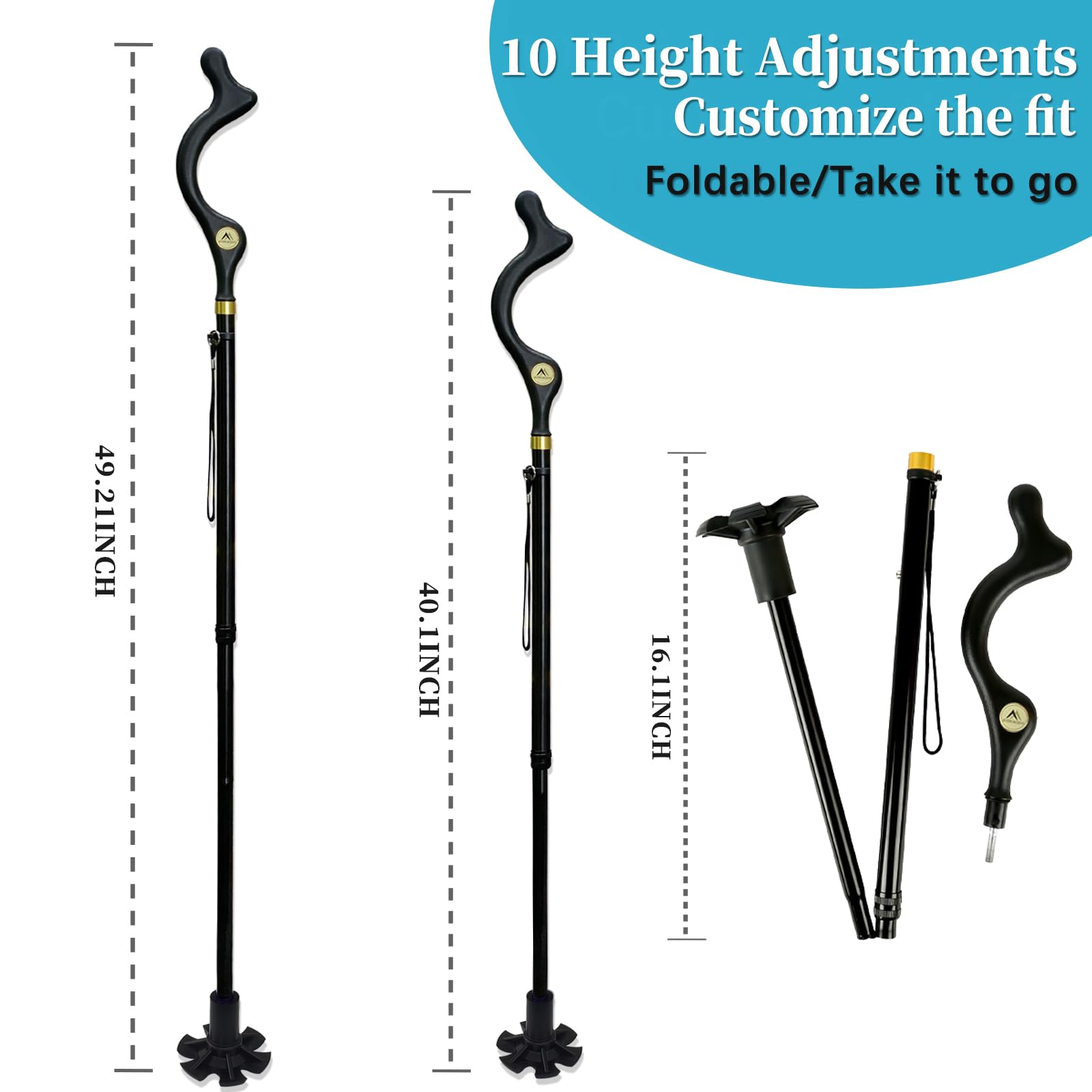 Honmido Walking Cane Foldable for Men & Women Seniors for Balance,Self Standing Folding Cane,Height Adjustable Anti-Slip Lightweight Alloy Walking Stick Collapsable for Travel Mobility Aid