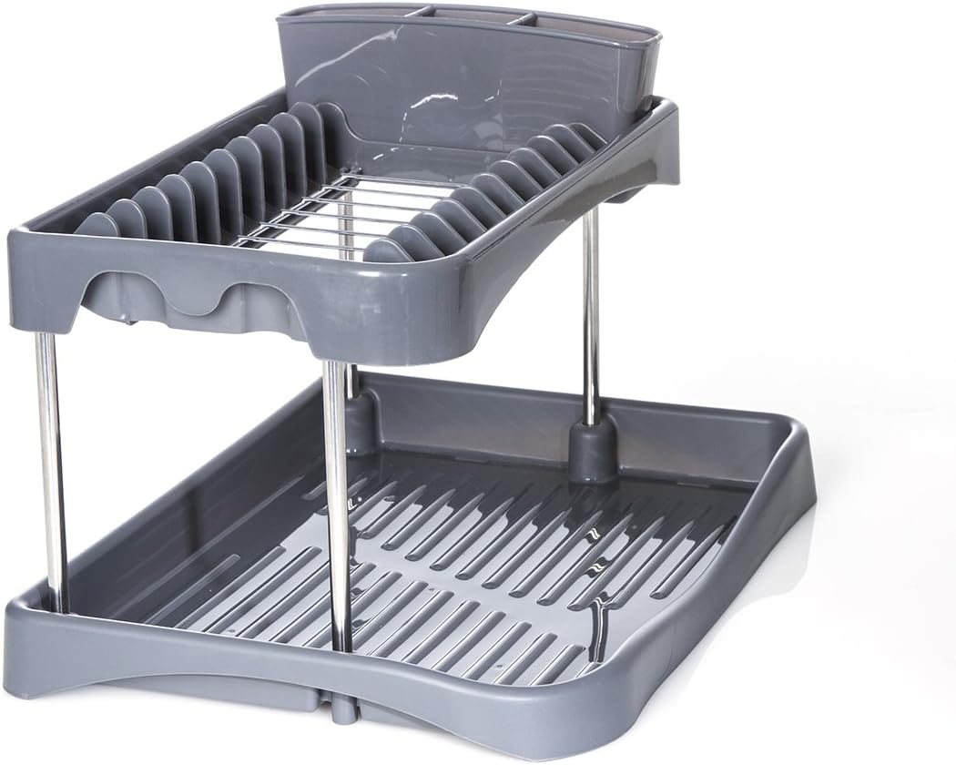 Dish Drainer 2 Tier Plastic Grey