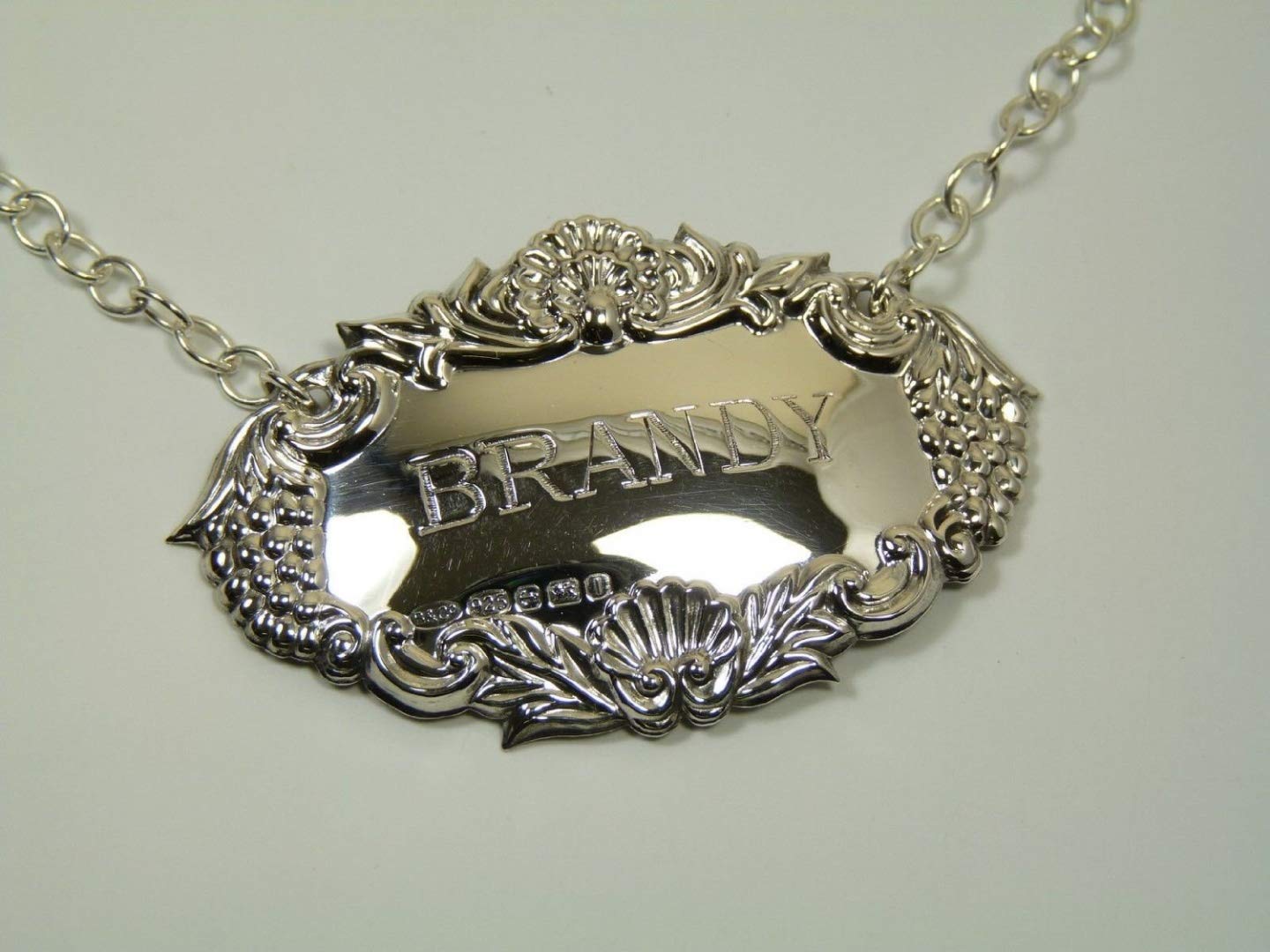 New Sterling Silver Grapes Decanter/Wine Label - Brandy - Boxed