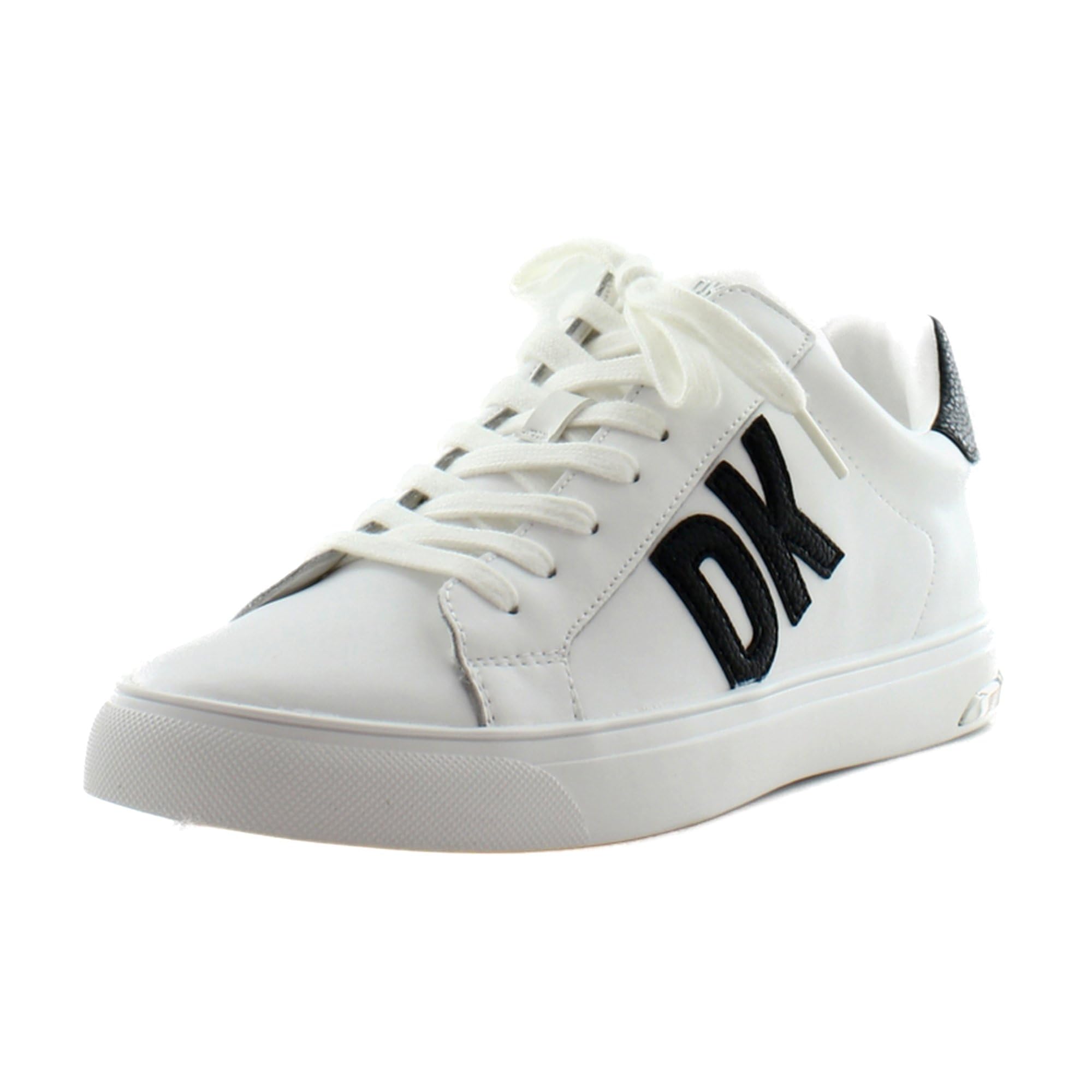DKNY Women’s Abeni Low Top Sneaker with Logo, Bright White/Black, 6