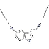 YAFEINI Happiness Serotonin Molecule Necklace 925 Sterling Silver Dopamine Pendant Chemical Jewelry for Chemistry Teacher Professor