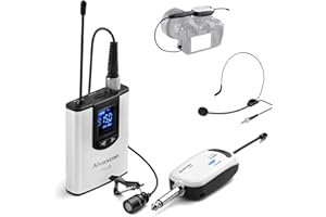 Alvoxcon Wireless Headset Lavalier Microphone System Wireless Lapel Mic Best for iPhone, DSLR Camera, PA Speaker, YouTube, Podcast, Video Recording, Conference, Vlogging, Church, Interview, Teaching