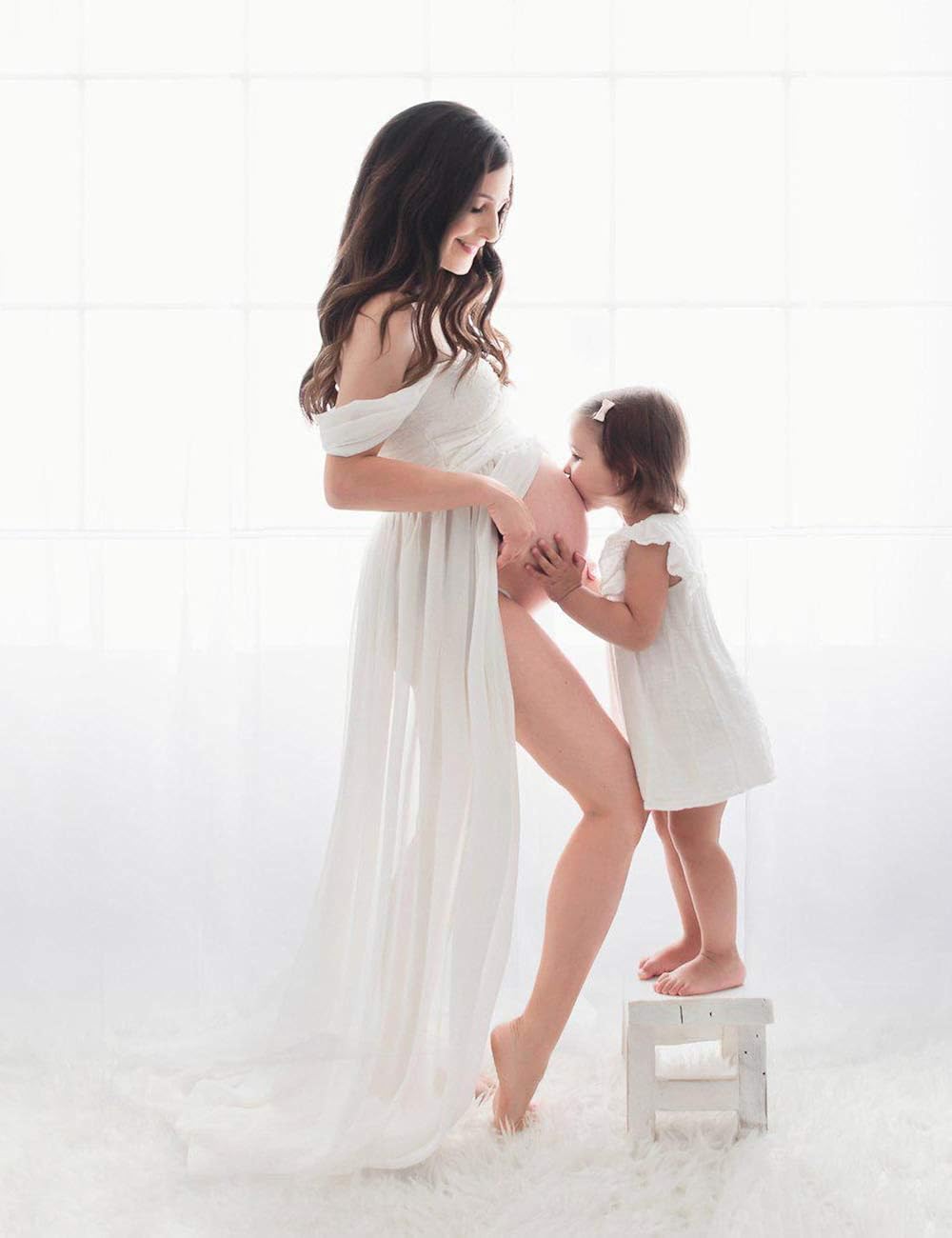 JustVH Maternity Dress for Photography Off Shoulder Chiffon Gown Split Front Maxi Pregnancy Dresses for Photoshoot at  Women’s Clothing store