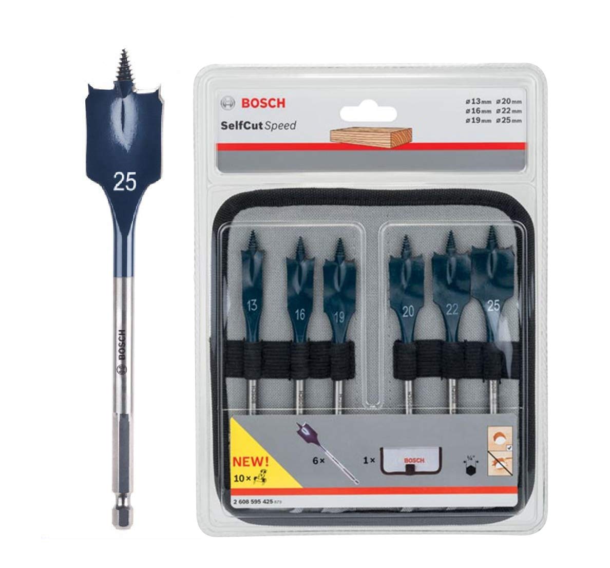 Bosch SELFCUT FLAT WOOD BIT SET, 6PC 2608595425